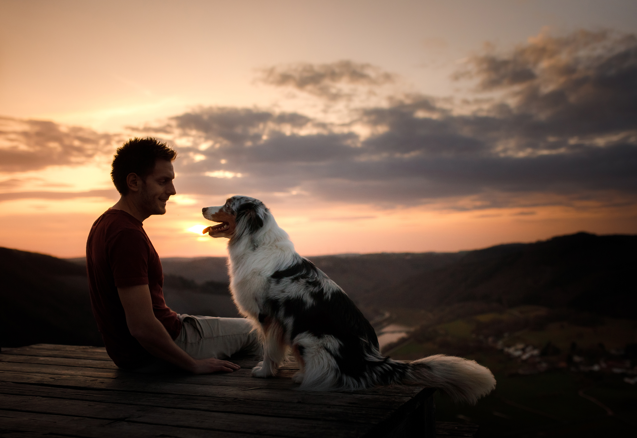 Una persona junto a su perro al aire libre